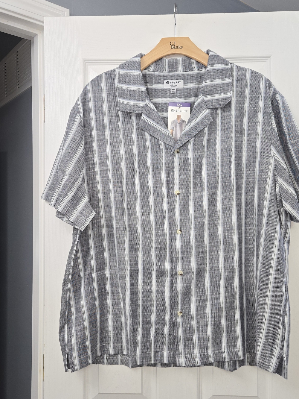 Sperry Premium Apparel Men's XXL NWT Blue White Striped Camp Shirt Button Up